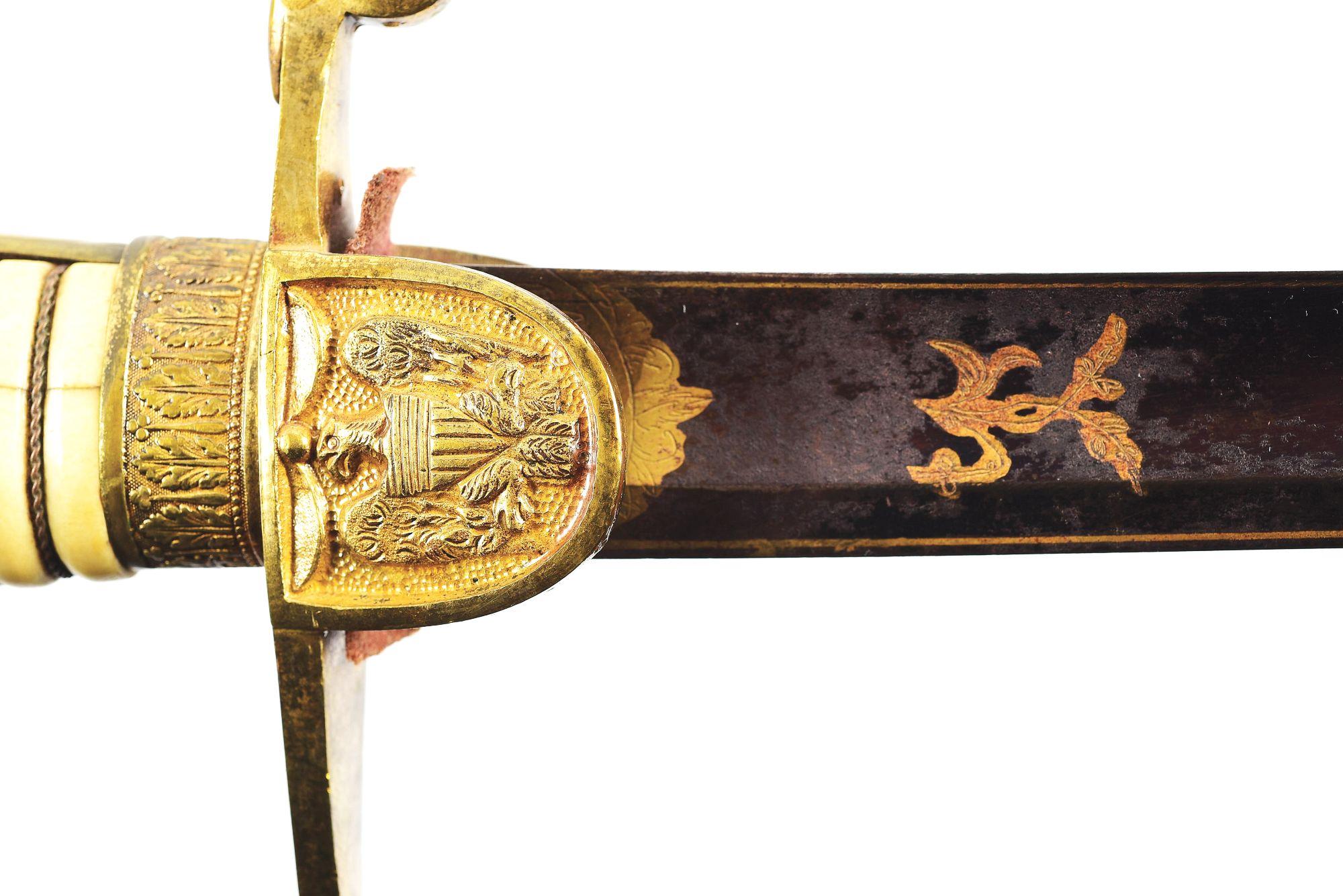 MARYLAND MILITIA CAVALRY OFFICER’S EAGLE HEAD SABER, 1846 COMMISSION, AND DOCUMENTS OF CAPTAIN MATTH