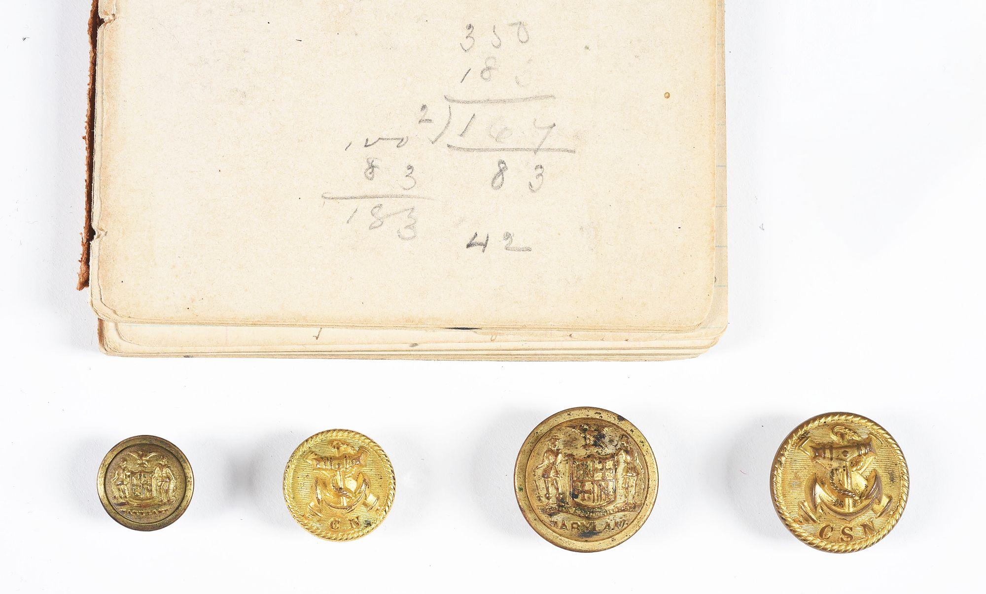 CIVIL WAR UNIFORM BUTTONS AND CABINET CARDS OF ENSIGN CHARLES HUNTER CONFEDERATE STATES NAVY.