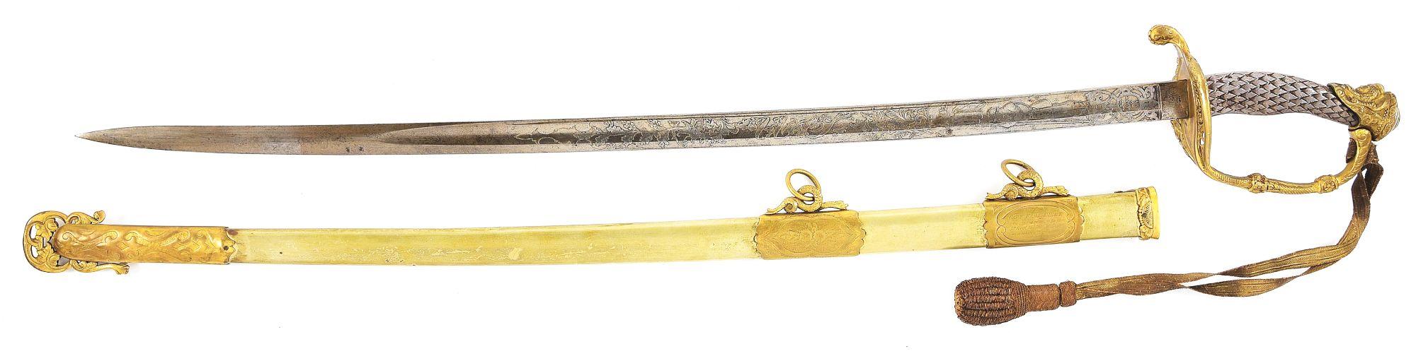 EXCEPTIONAL TIFFANY & CO PRESENTATION GRADE 1850 OFFICER’S SWORD PRESENTED TO CAPTAIN FREDERICK MEMM