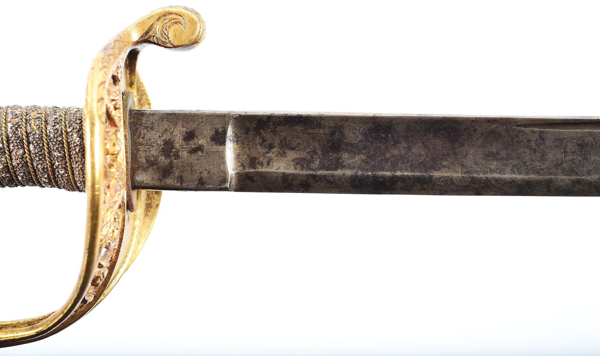 M1850 STAFF AND FIELD PRESENTATION SWORD OF MAJOR JOHN J. BRADSHAW, WIA WILDERNESS, BREVET MAJOR FOR