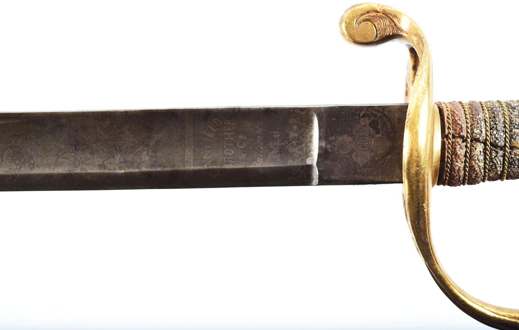 M1850 STAFF AND FIELD PRESENTATION SWORD OF MAJOR JOHN J. BRADSHAW, WIA WILDERNESS, BREVET MAJOR FOR
