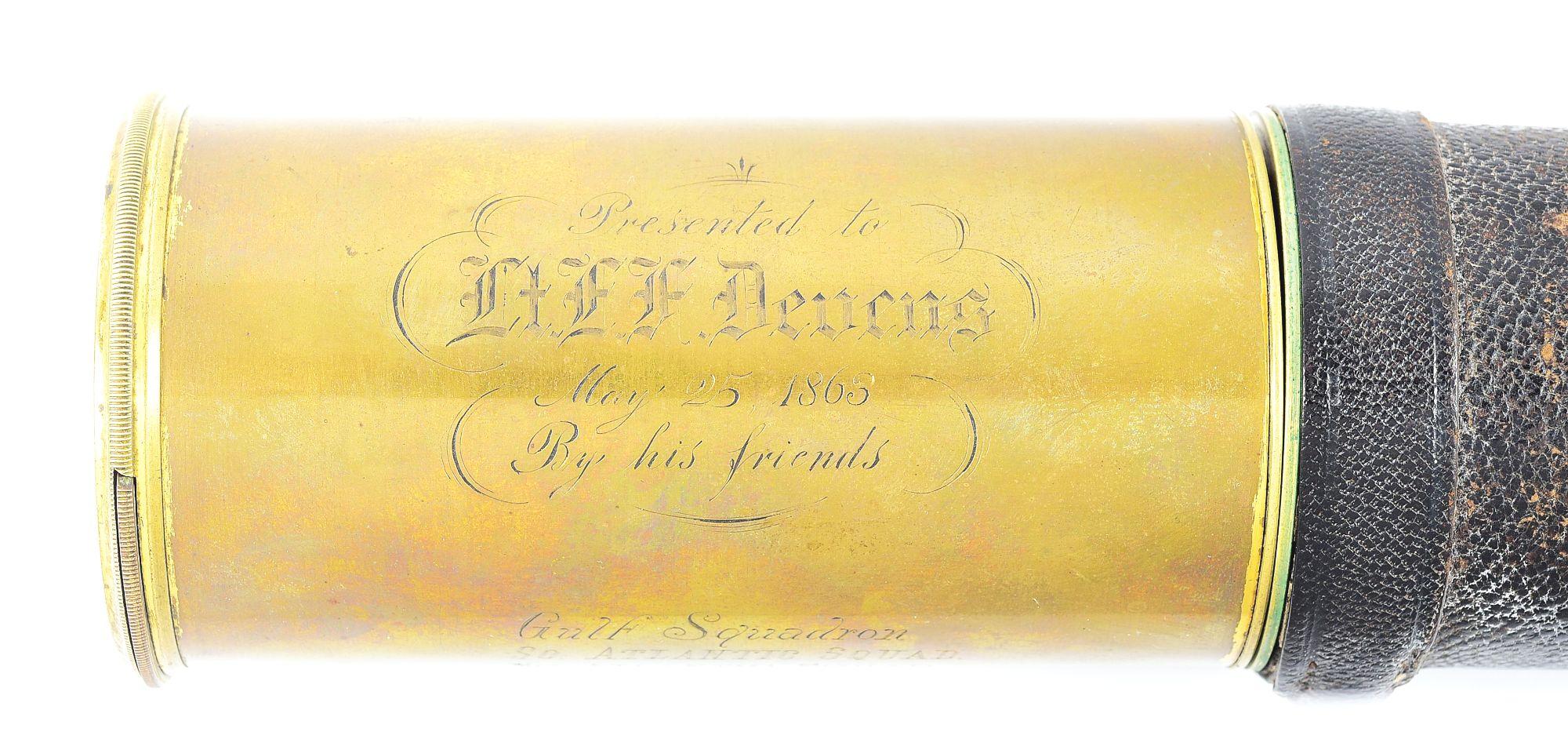 CIVIL WAR PRESENTATION TELESCOPE AND WATCH TO EDWARD F. DEVENS, GULF SQUADRON SO. ATLANTIC SQUADRON,