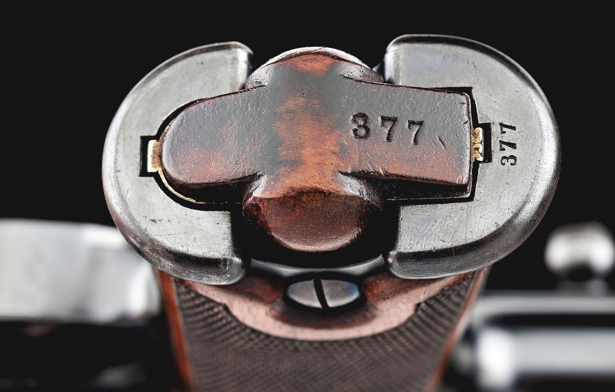 (A) LOEWE C93 BORCHARDT SEMI AUTOMATIC PISTOL WITH MANTON RETAILED CASE AND ACCESSORIES.