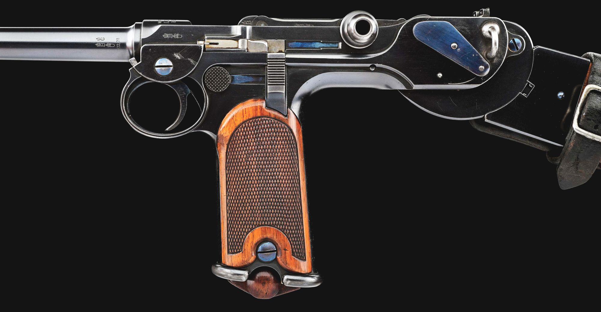 (A) LOEWE C93 BORCHARDT SEMI AUTOMATIC PISTOL WITH MANTON RETAILED CASE AND ACCESSORIES.