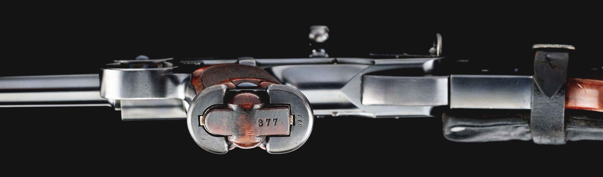 (A) LOEWE C93 BORCHARDT SEMI AUTOMATIC PISTOL WITH MANTON RETAILED CASE AND ACCESSORIES.