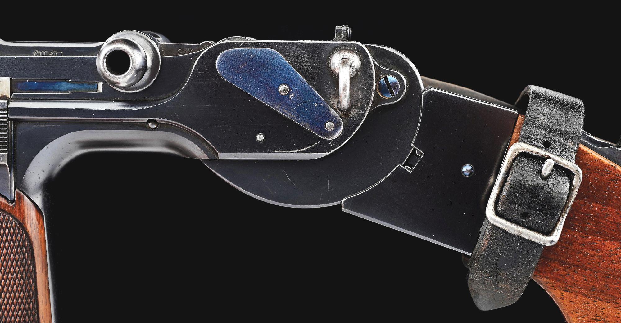 (A) LOEWE C93 BORCHARDT SEMI AUTOMATIC PISTOL WITH MANTON RETAILED CASE AND ACCESSORIES.