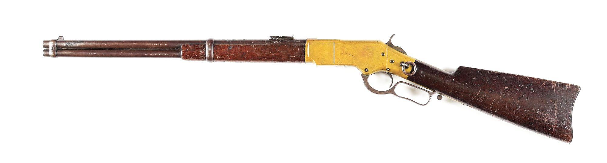 (A) WINCHESTER MODEL 1866 LEVER ACTION SADDLE RING CARBINE.