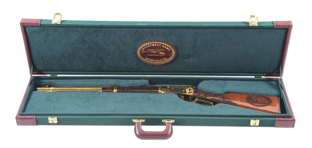 (M) GOLD PLATED BERKS COUNTY, PA COMMEMORATIVE WINCHESTER 94AE LEVER ACTION CARBINE WITH CASE