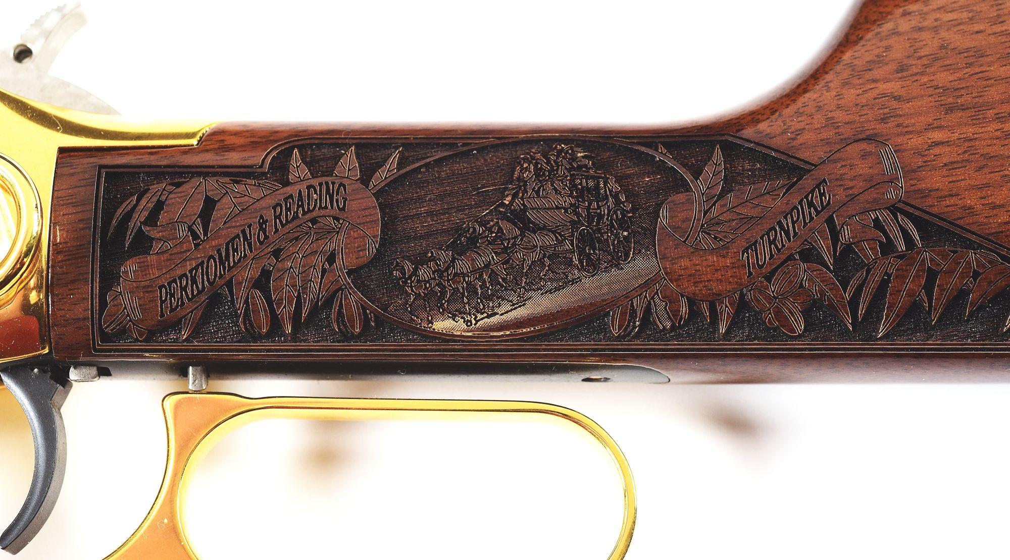 (M) GOLD PLATED BERKS COUNTY, PA COMMEMORATIVE WINCHESTER 94AE LEVER ACTION CARBINE WITH CASE