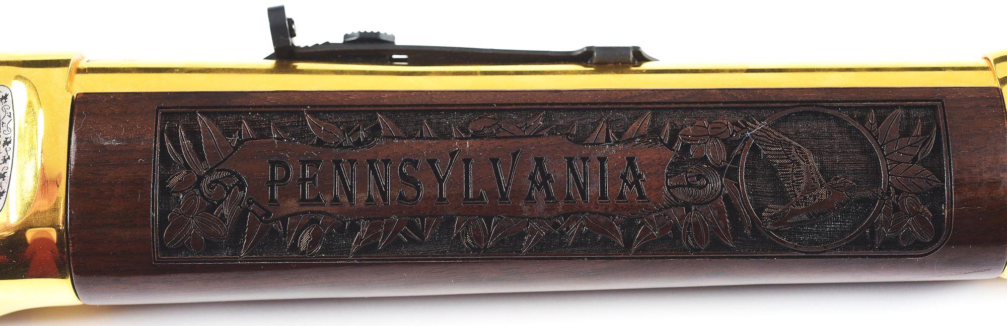 (M) GOLD PLATED BERKS COUNTY, PA COMMEMORATIVE WINCHESTER 94AE LEVER ACTION CARBINE WITH CASE