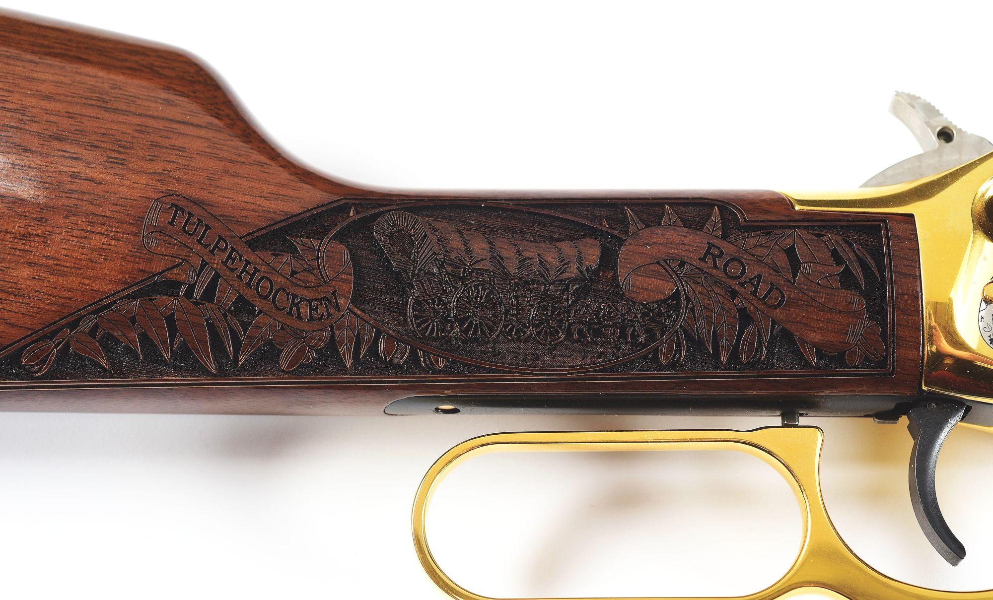 (M) GOLD PLATED BERKS COUNTY, PA COMMEMORATIVE WINCHESTER 94AE LEVER ACTION CARBINE WITH CASE