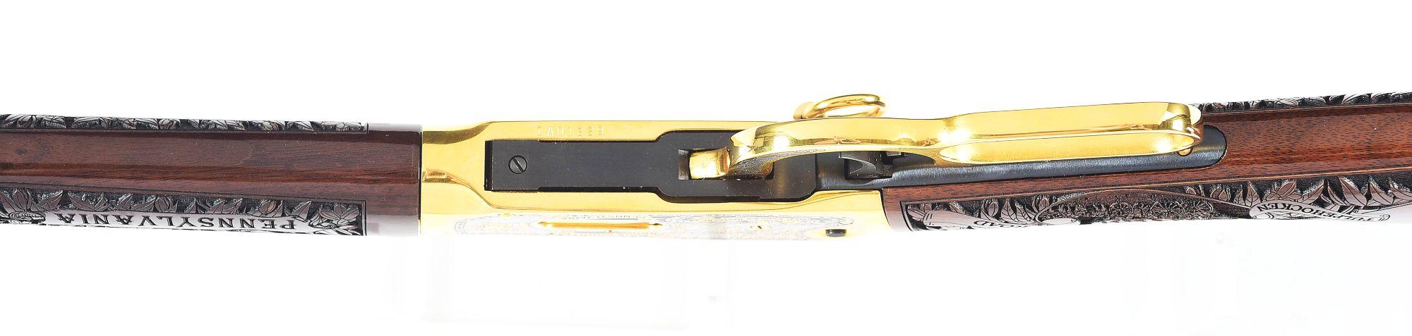 (M) GOLD PLATED BERKS COUNTY, PA COMMEMORATIVE WINCHESTER 94AE LEVER ACTION CARBINE WITH CASE