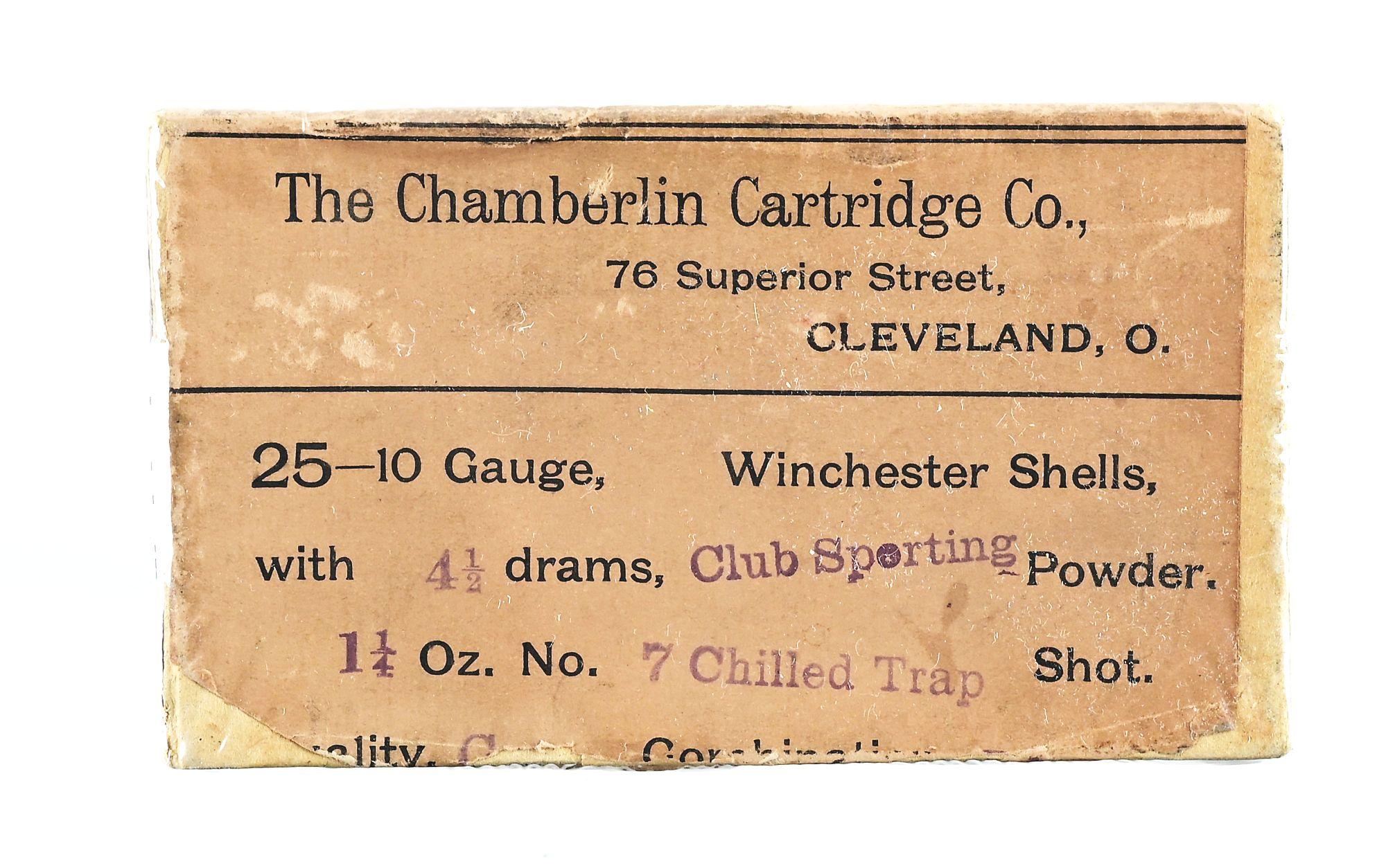 UNIQUE CHAMBERLIN CARTRIDGE CO. WINCHESTER MARKED SHOTSHELL BOX