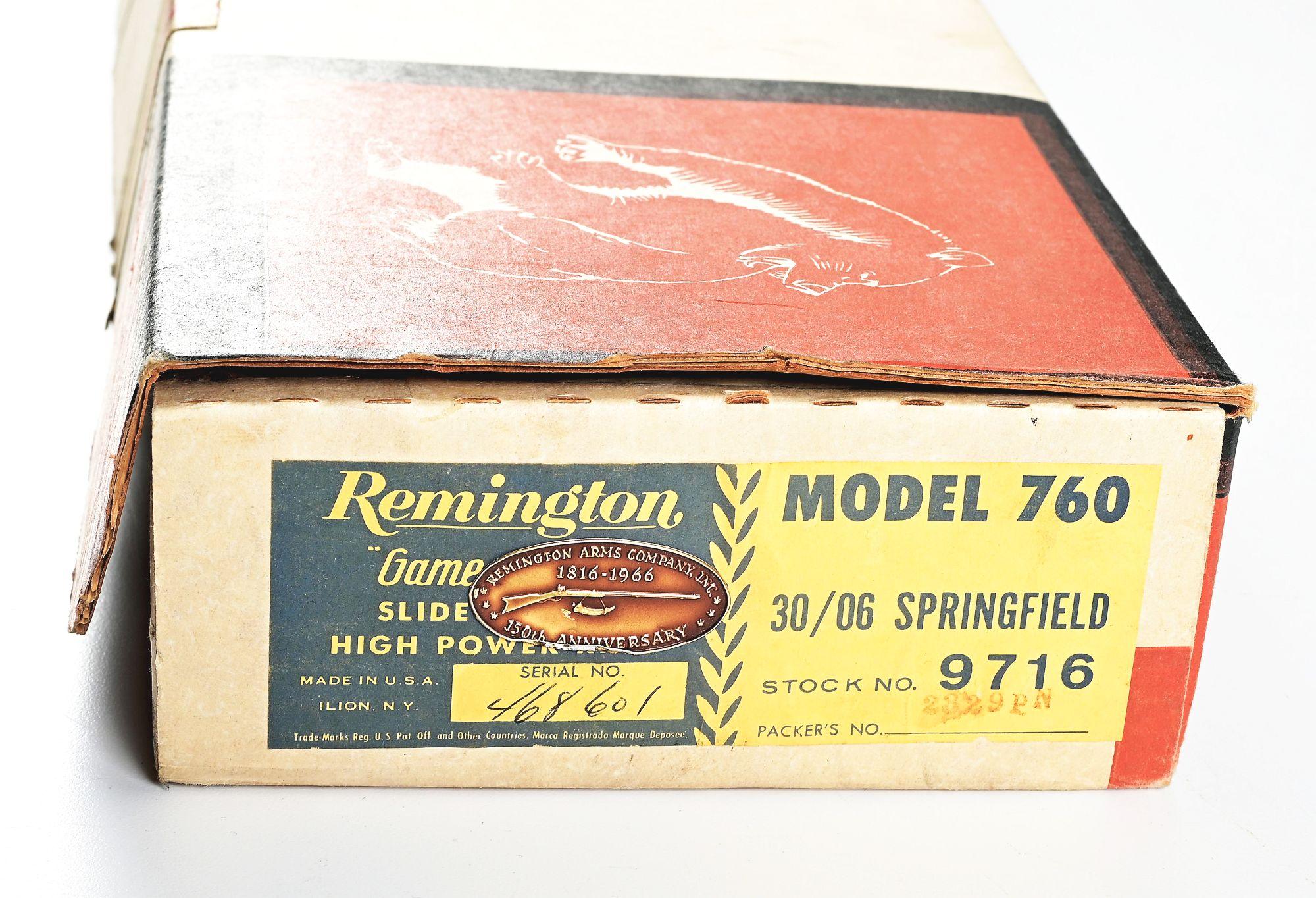 (C) REMINGTON MODEL 760 150TH ANNIVERSARY MODEL SLIDE ACTION RIFLE IN ORIGINAL BOX.