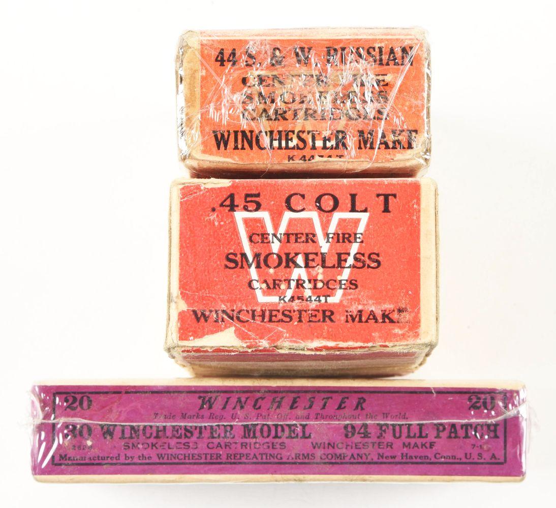 LOT OF 3: ANTIQUE BOXES OF WINCHESTER AMMUNITION.