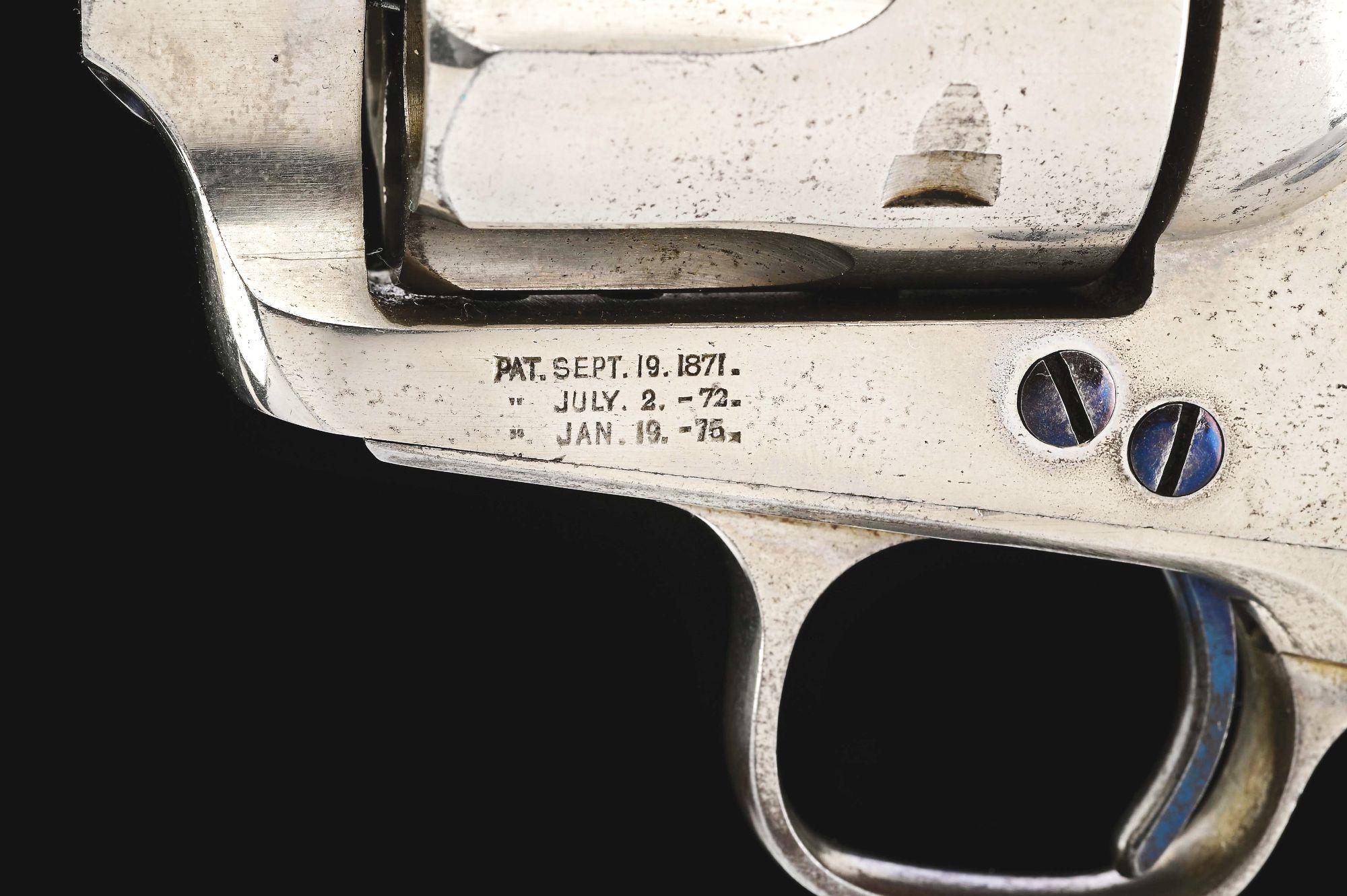 (A) EXCEPTIONAL NICKEL PLATED ETCHED PANEL COLT FRONTIER SIX SHOOTER REVOLVER (1878).