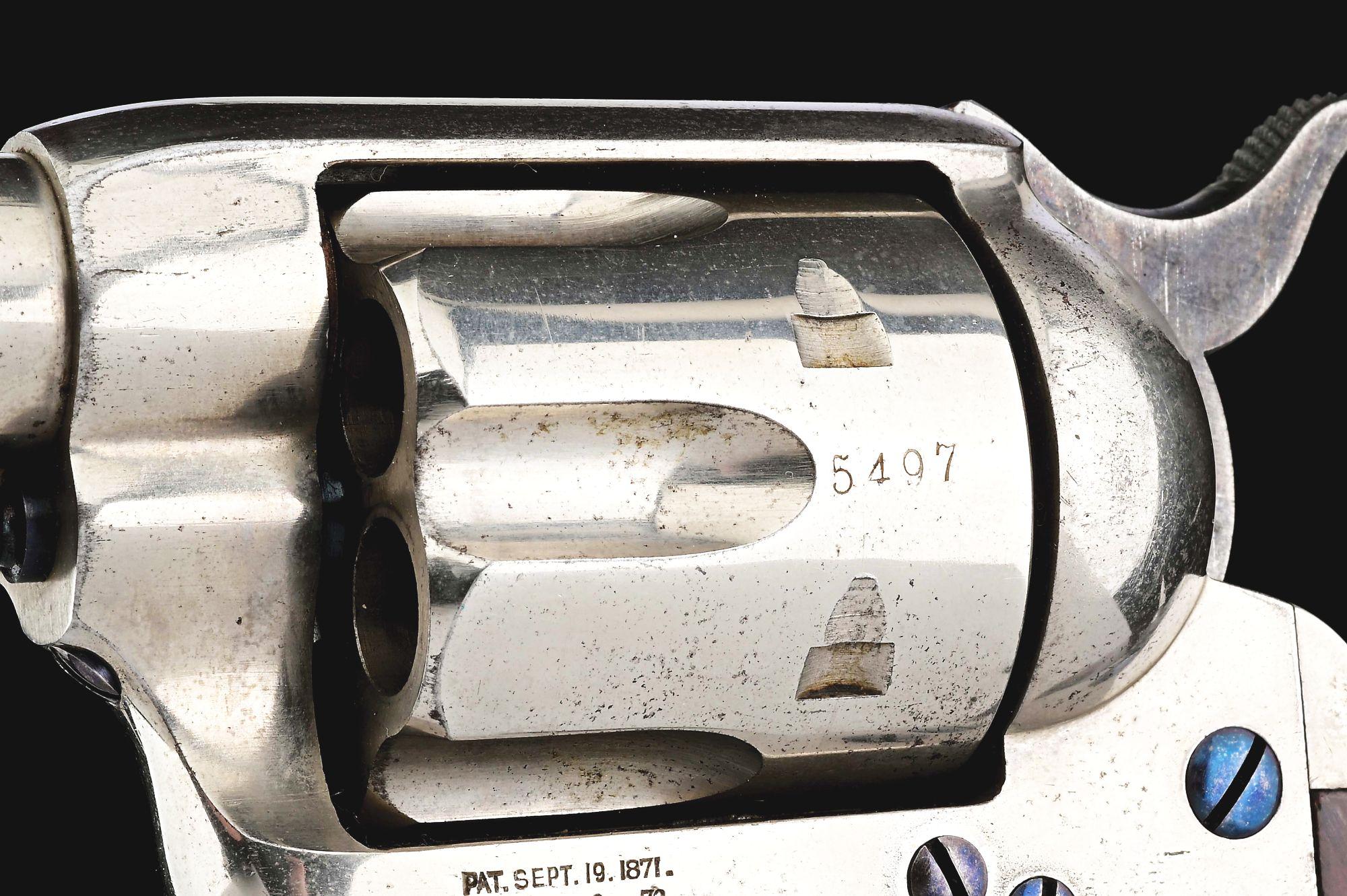 (A) EXCEPTIONAL NICKEL PLATED ETCHED PANEL COLT FRONTIER SIX SHOOTER REVOLVER (1878).