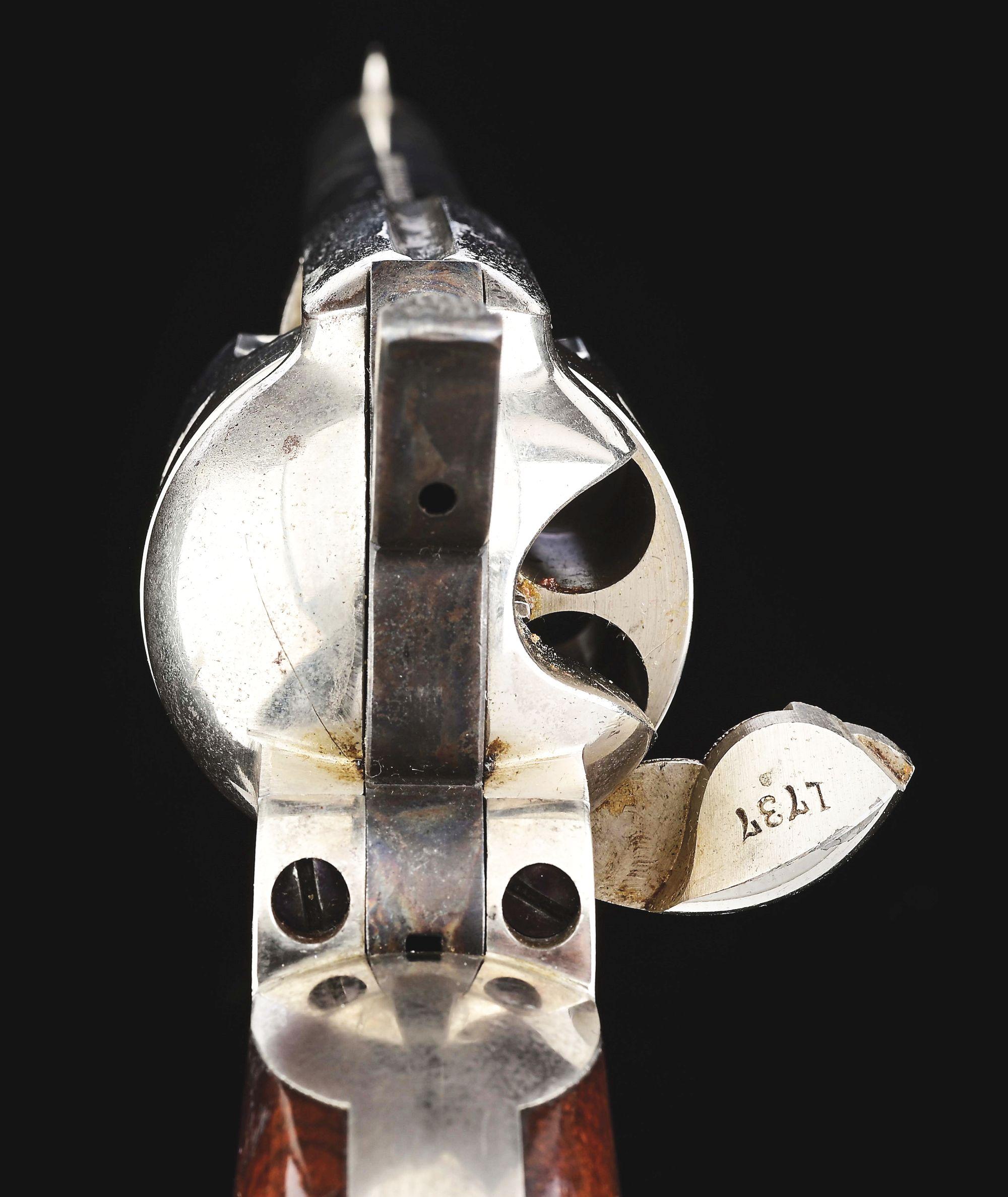 (A) EXCEPTIONAL NICKEL PLATED ETCHED PANEL COLT FRONTIER SIX SHOOTER REVOLVER (1878).