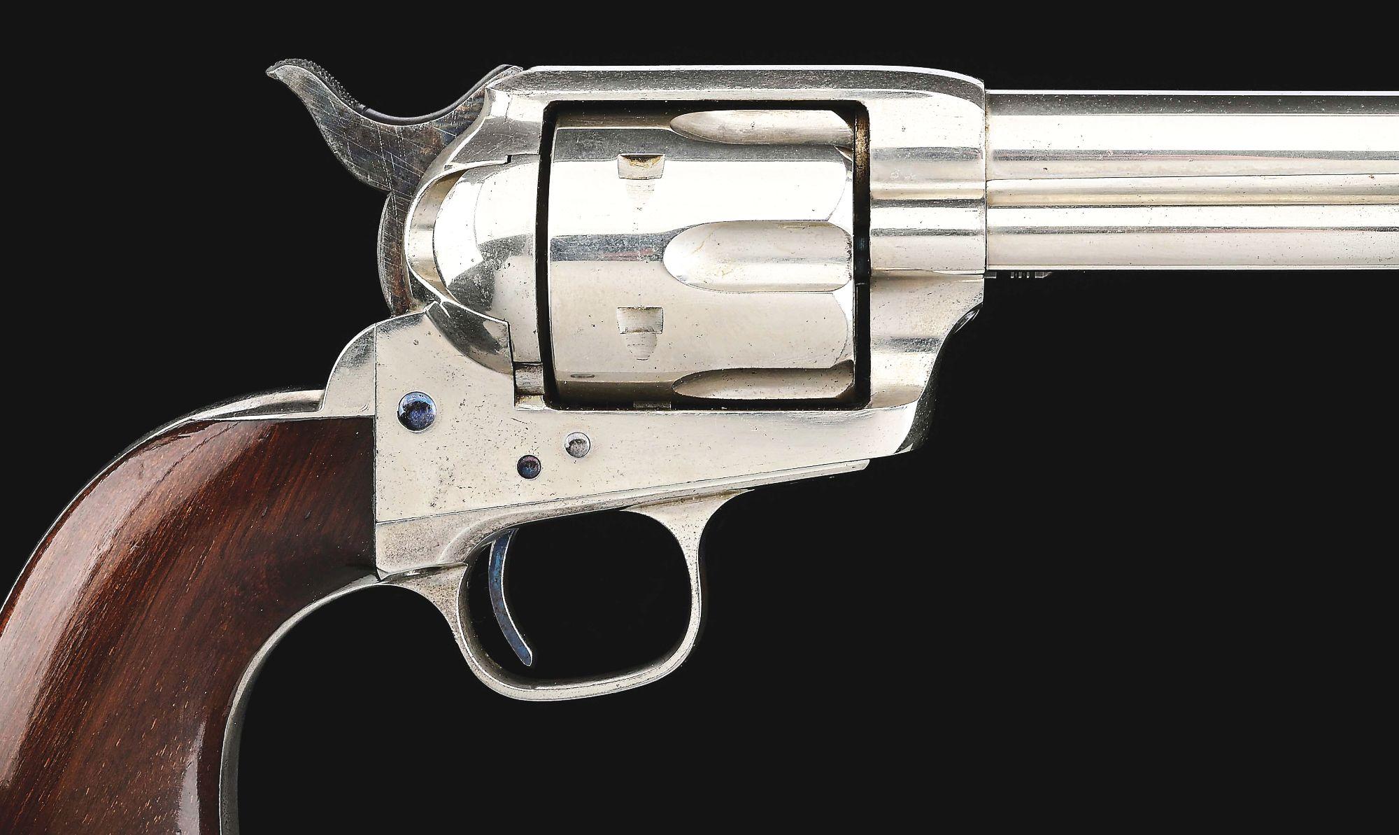 (A) EXCEPTIONAL NICKEL PLATED ETCHED PANEL COLT FRONTIER SIX SHOOTER REVOLVER (1878).