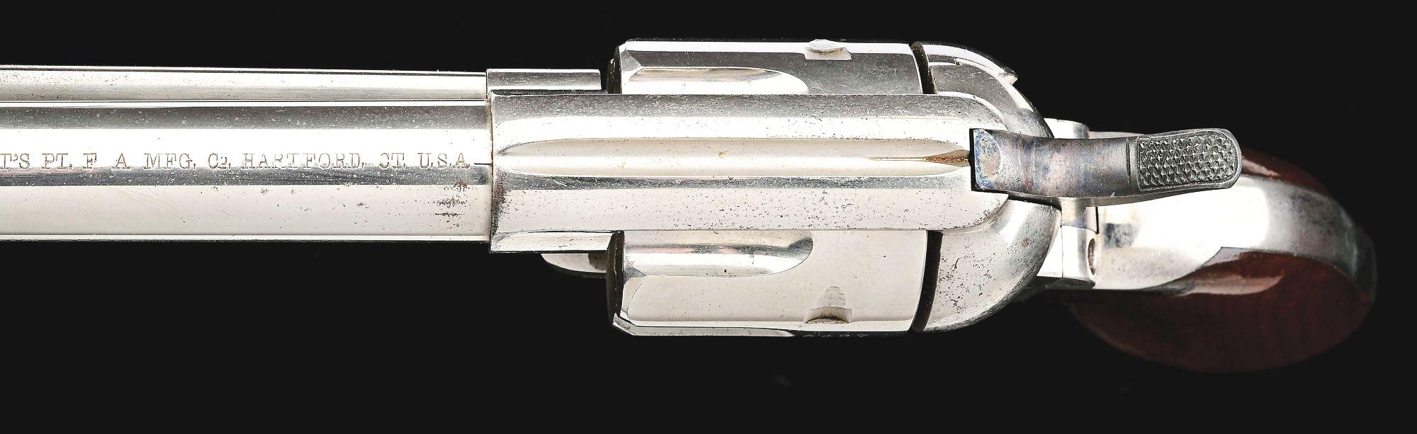 (A) EXCEPTIONAL NICKEL PLATED ETCHED PANEL COLT FRONTIER SIX SHOOTER REVOLVER (1878).