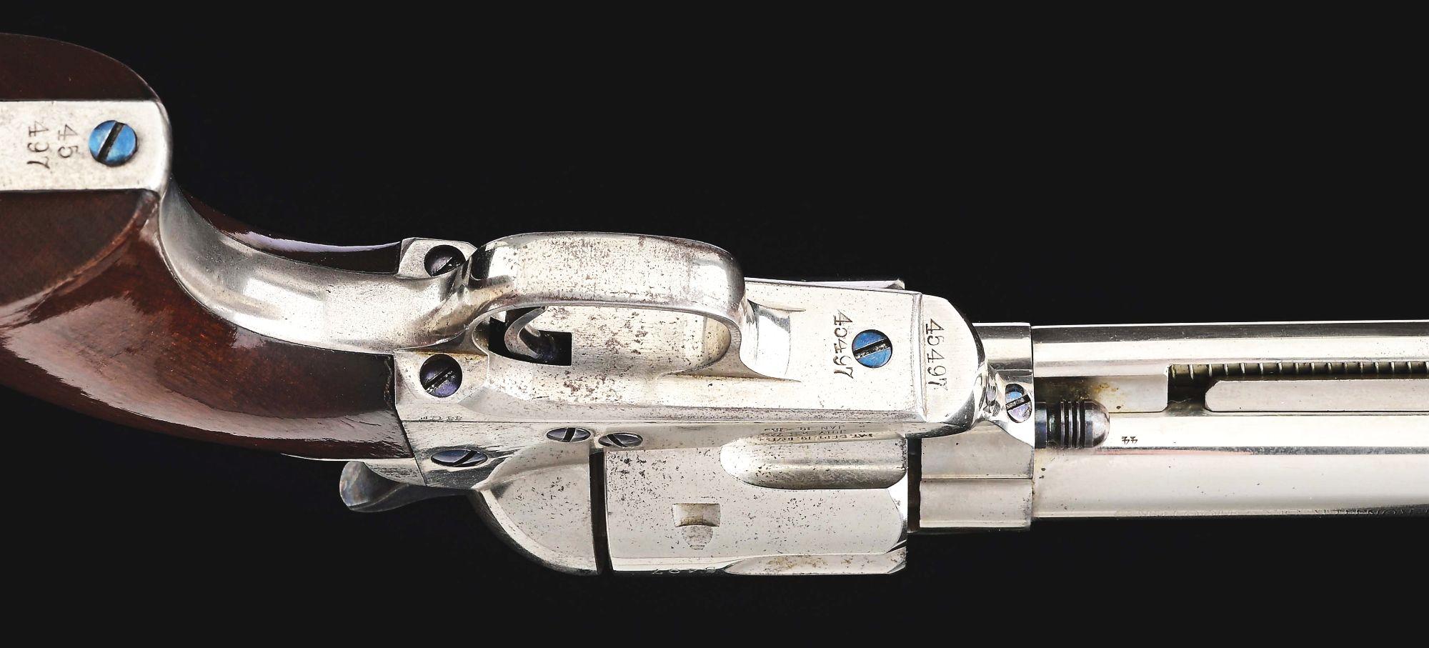 (A) EXCEPTIONAL NICKEL PLATED ETCHED PANEL COLT FRONTIER SIX SHOOTER REVOLVER (1878).