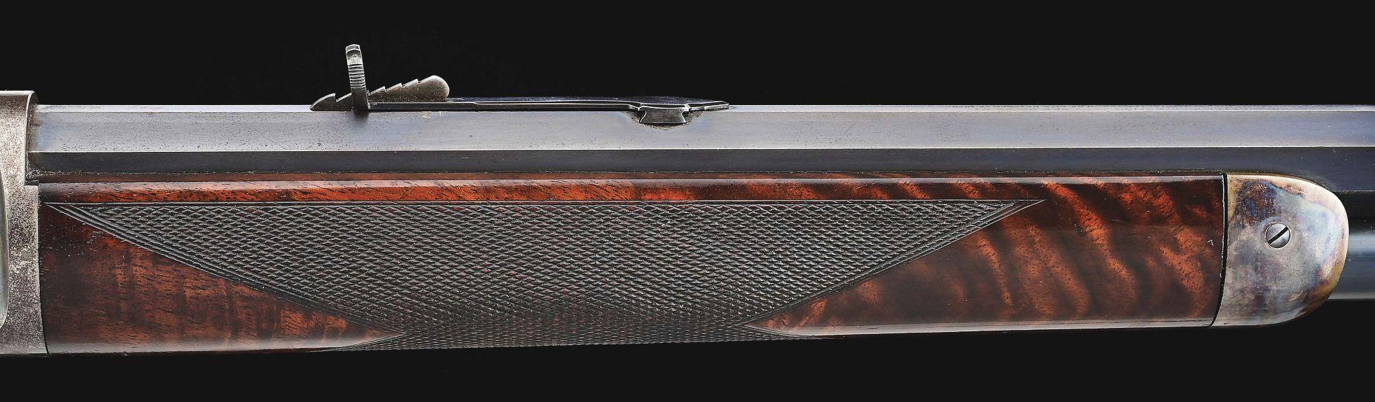 (A) DELUXE WINCHESTER MODEL 1876 LEVER ACTION RIFLE.