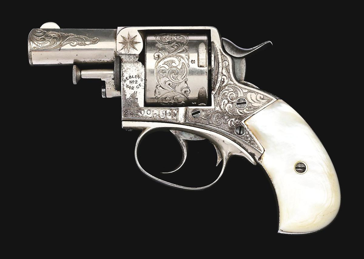 (A) NEW YORK ENGRAVED WEBLEY NO. 2 "THE BRITISH BULLDOG" DOUBLE ACTION REVOLVER WITH PEARL GRIPS.