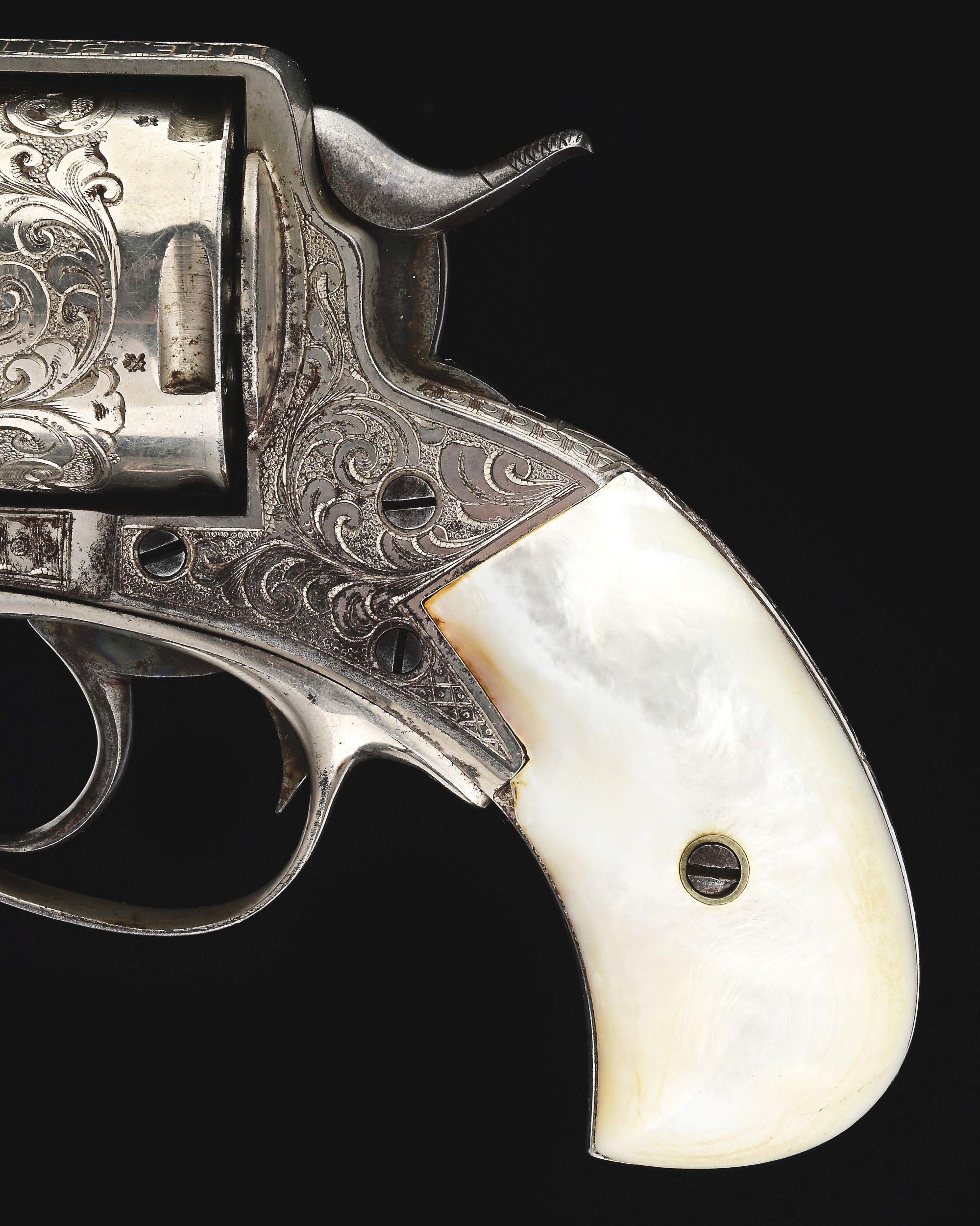 (A) NEW YORK ENGRAVED WEBLEY NO. 2 "THE BRITISH BULLDOG" DOUBLE ACTION REVOLVER WITH PEARL GRIPS.