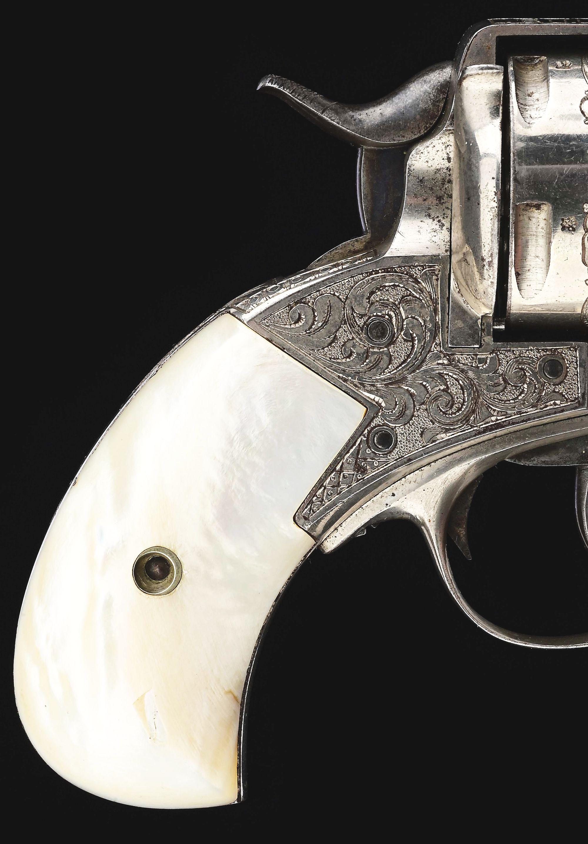 (A) NEW YORK ENGRAVED WEBLEY NO. 2 "THE BRITISH BULLDOG" DOUBLE ACTION REVOLVER WITH PEARL GRIPS.