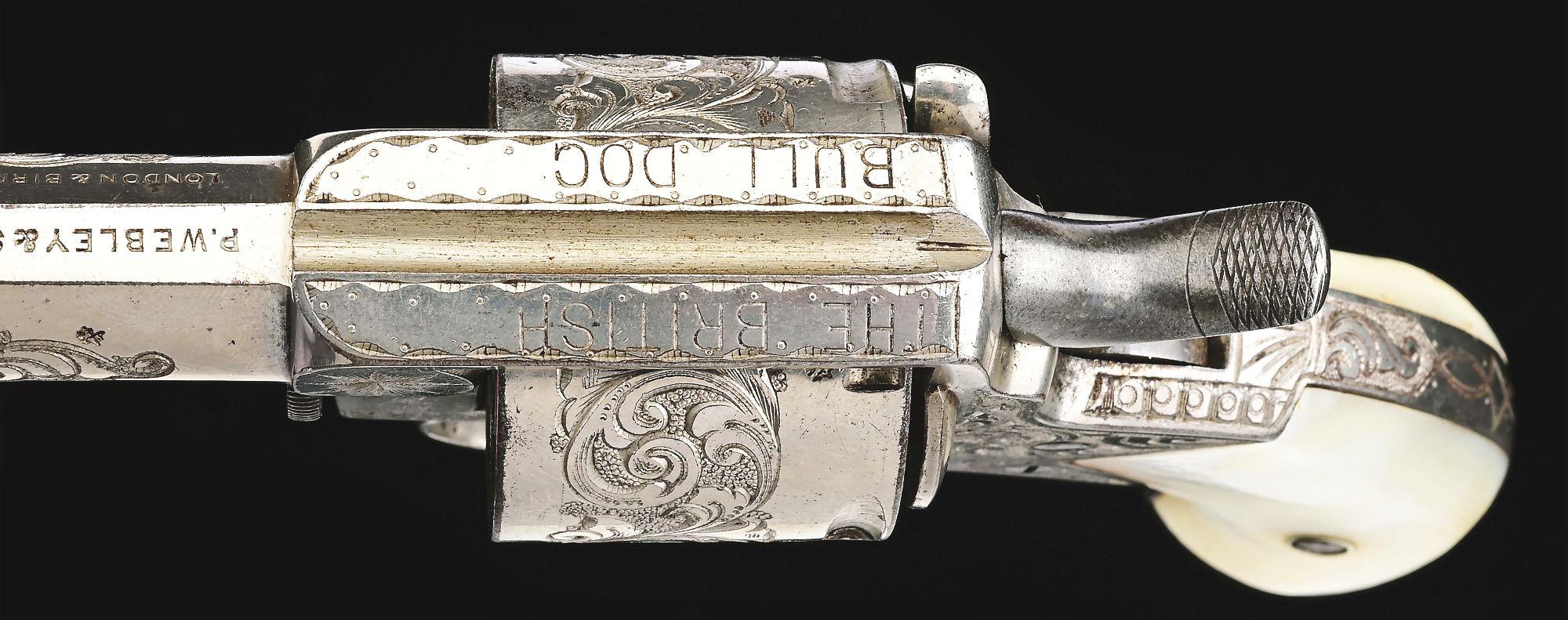 (A) NEW YORK ENGRAVED WEBLEY NO. 2 "THE BRITISH BULLDOG" DOUBLE ACTION REVOLVER WITH PEARL GRIPS.
