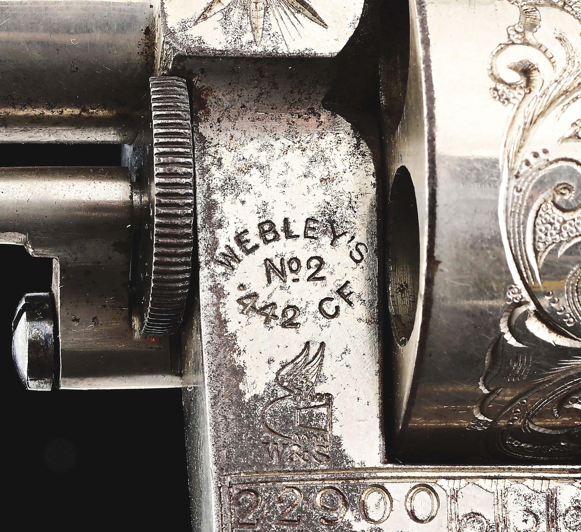 (A) NEW YORK ENGRAVED WEBLEY NO. 2 "THE BRITISH BULLDOG" DOUBLE ACTION REVOLVER WITH PEARL GRIPS.