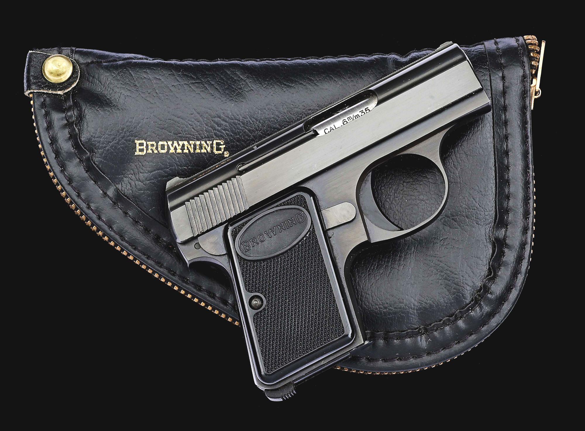 (C) FINE FABRIQUE NATIONALE BABY BROWNING SEMI-AUTOMATIC PISTOL WITH MATCHING LEATHER SOFT CASE (196