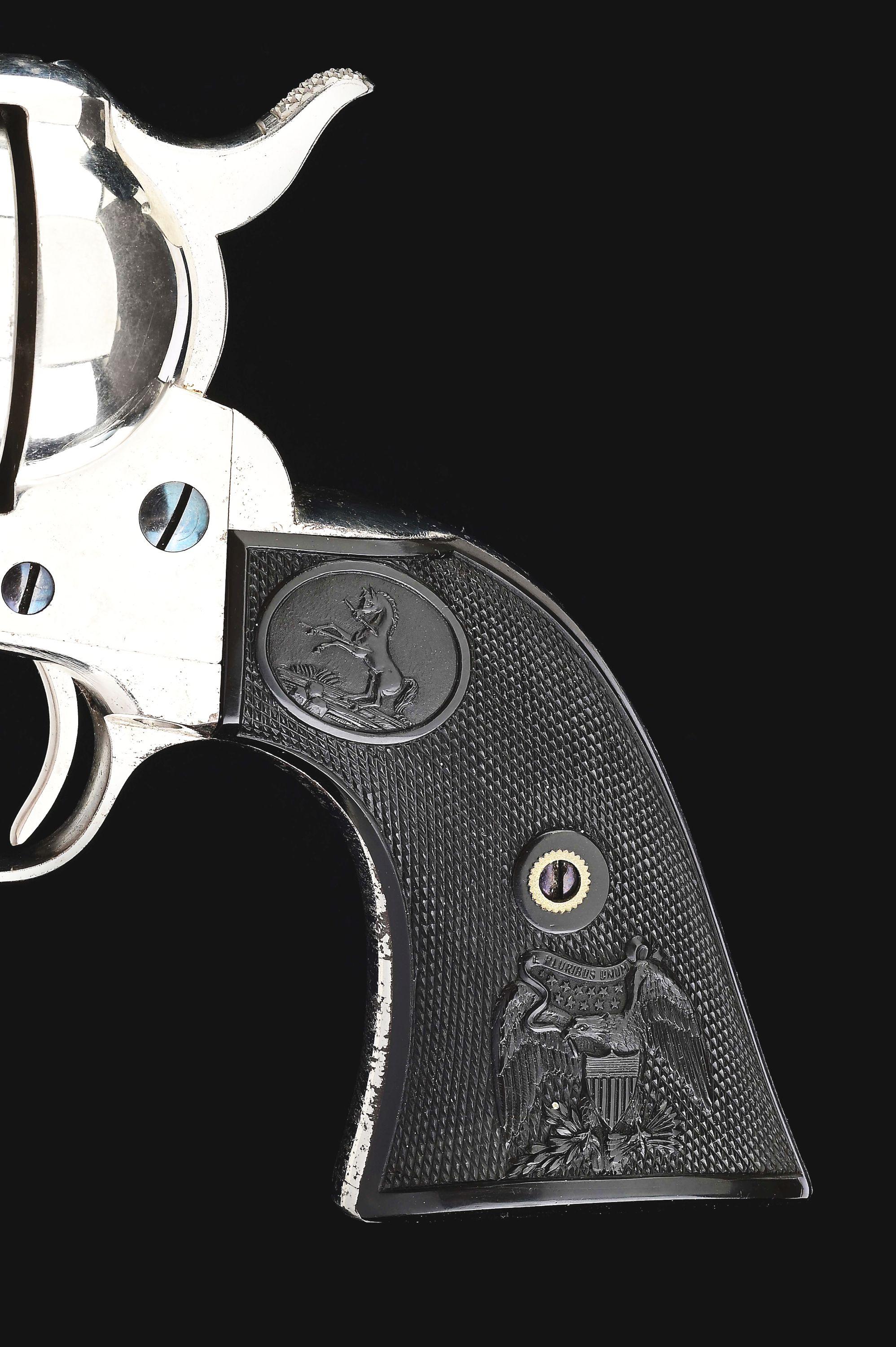 (A) NICKEL PLATED COLT SINGLE ACTION ARMY REVOLVER CARRIED BY SAM J. HIGGENS, DIRECTOR OF THE FIRST