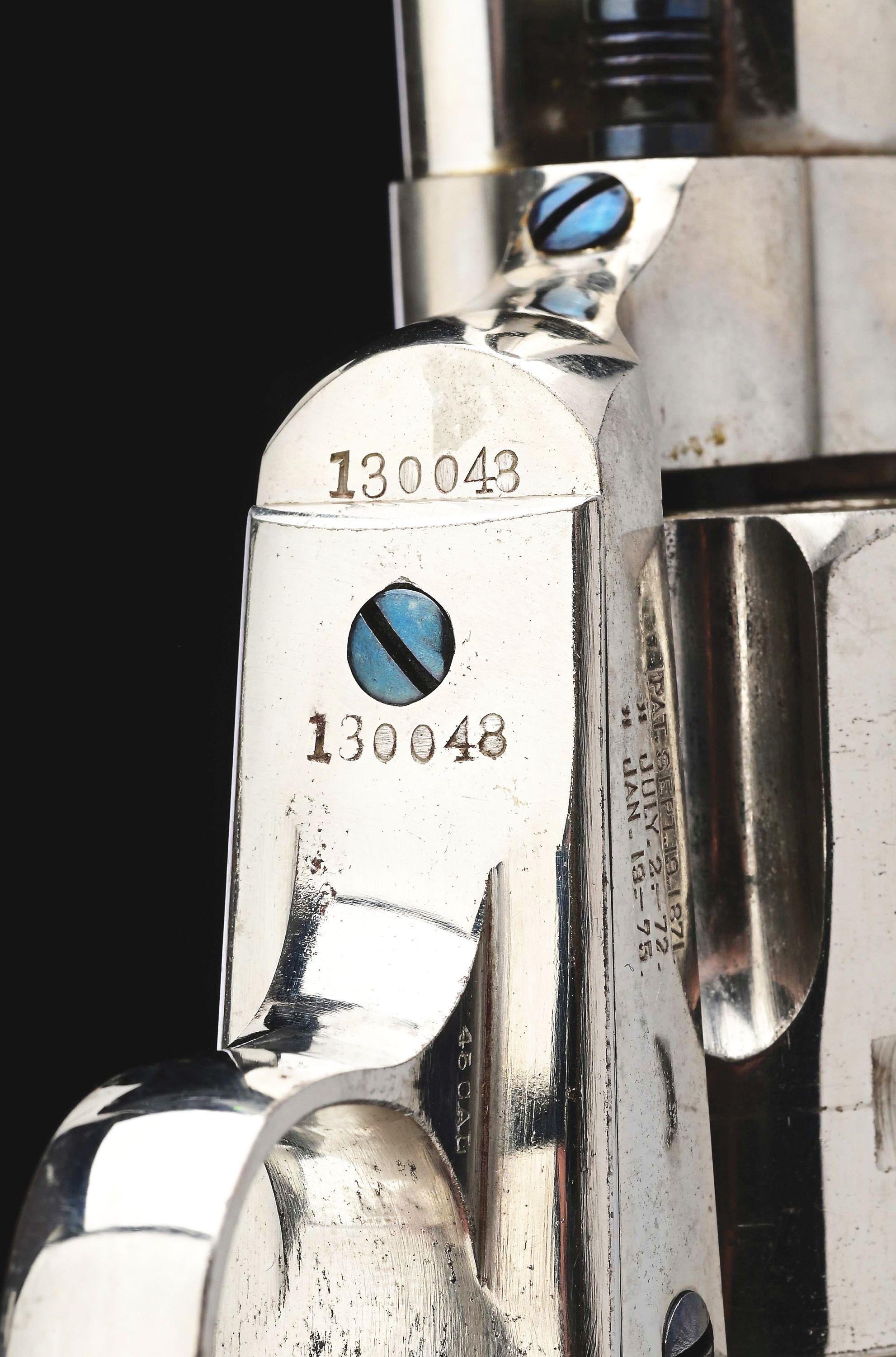(A) NICKEL PLATED COLT SINGLE ACTION ARMY REVOLVER CARRIED BY SAM J. HIGGENS, DIRECTOR OF THE FIRST