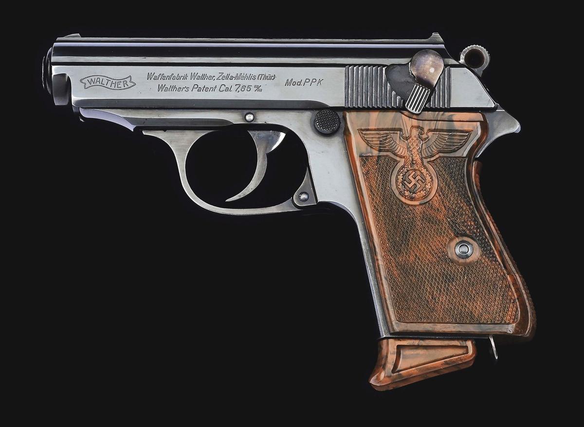 (C) TRULY EXCEPTIONAL WALTHER PPK SEMI-AUTOMATIC PISTOL WITH PARTY LEADER GRIPS, HOLSTER, & ACCESSOR