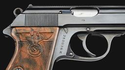 (C) TRULY EXCEPTIONAL WALTHER PPK SEMI-AUTOMATIC PISTOL WITH PARTY LEADER GRIPS, HOLSTER, & ACCESSOR