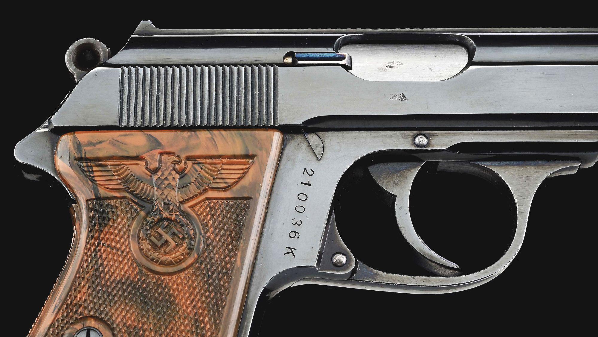 (C) TRULY EXCEPTIONAL WALTHER PPK SEMI-AUTOMATIC PISTOL WITH PARTY LEADER GRIPS, HOLSTER, & ACCESSOR