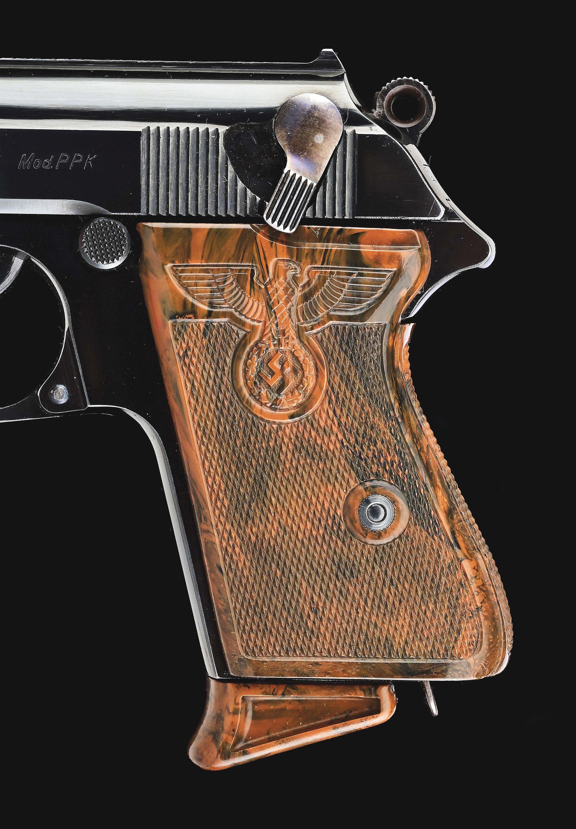 (C) TRULY EXCEPTIONAL WALTHER PPK SEMI-AUTOMATIC PISTOL WITH PARTY LEADER GRIPS, HOLSTER, & ACCESSOR