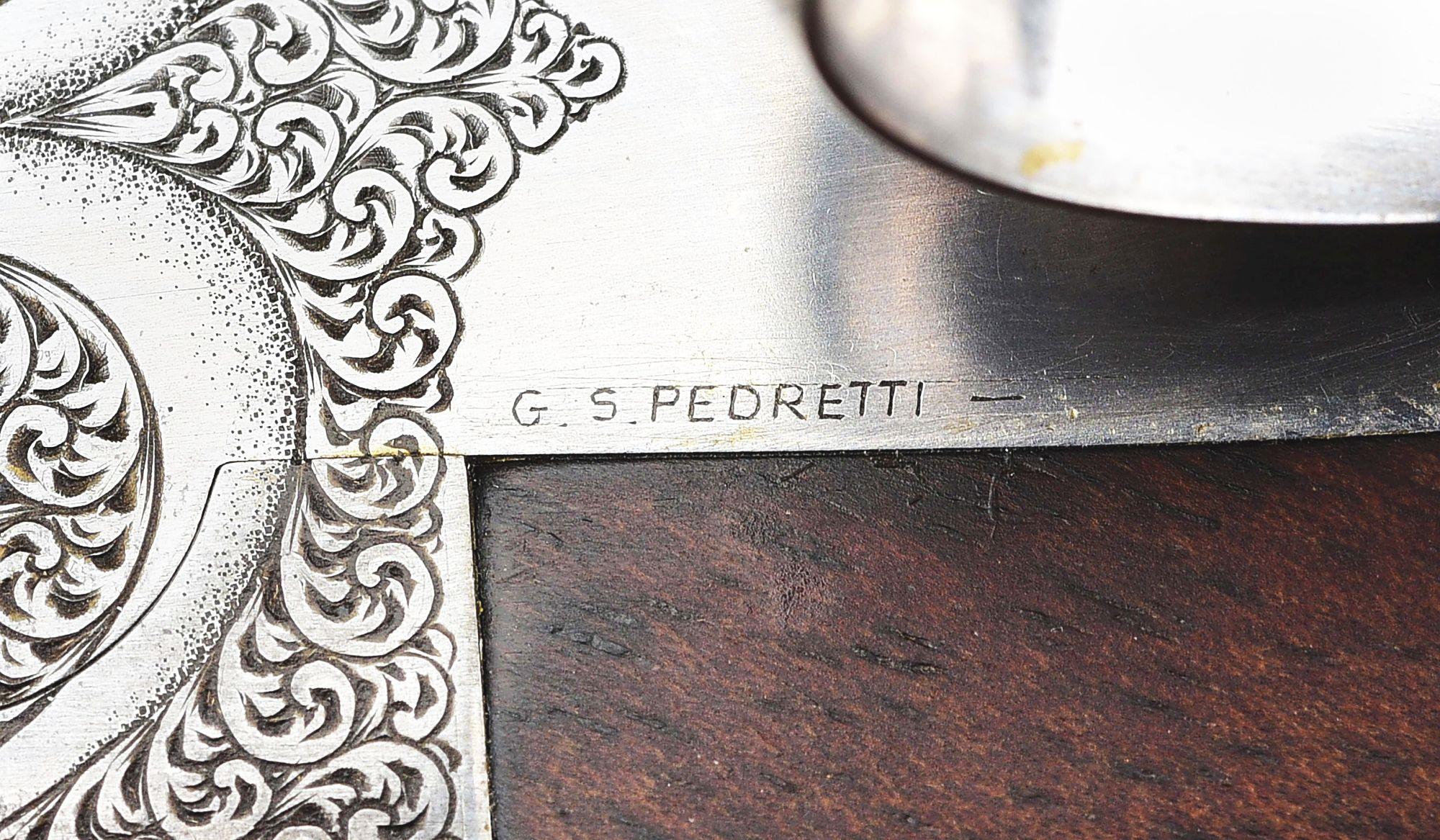 (M) LUCIANO BOSIS MICHELANGELO 20 GAUGE SIDE BY SIDE SHOTGUN WITH STUNNING PEDRETTI ENGRAVING.