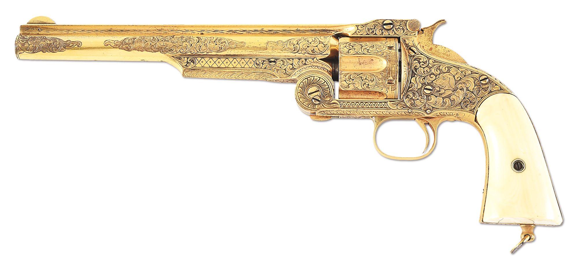 (A) EXCEPTIONAL ENGRAVED AND GOLD WASHED SMITH & WESSON NO. 3 RUSSIAN OLD MODEL REVOLVER.