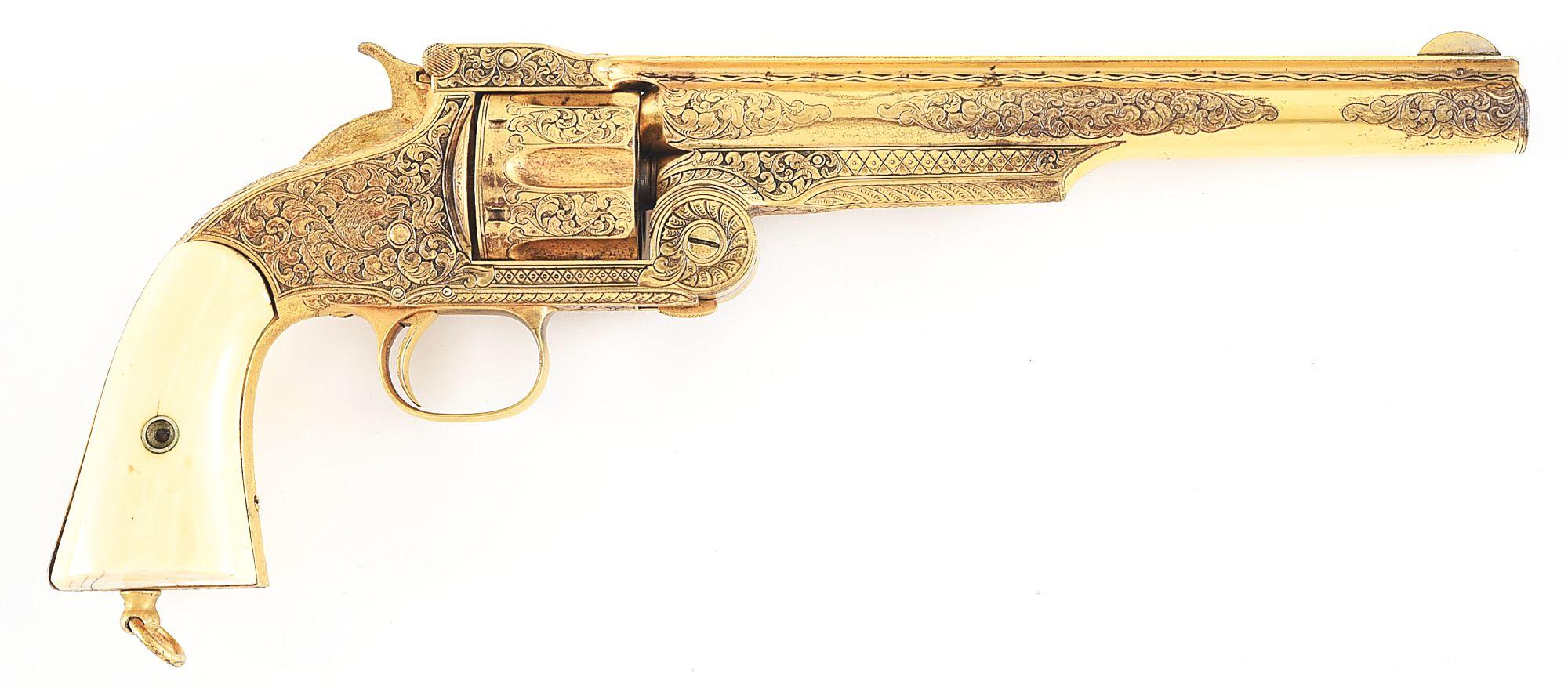 (A) EXCEPTIONAL ENGRAVED AND GOLD WASHED SMITH & WESSON NO. 3 RUSSIAN OLD MODEL REVOLVER.