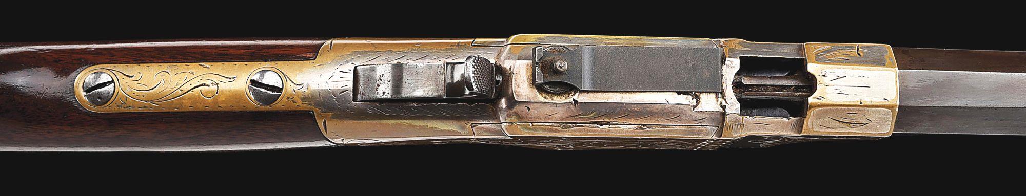 (A) RARE ENGRAVED NEW HAVEN ARMS VOLCANIC LEVER ACTION CARBINE.