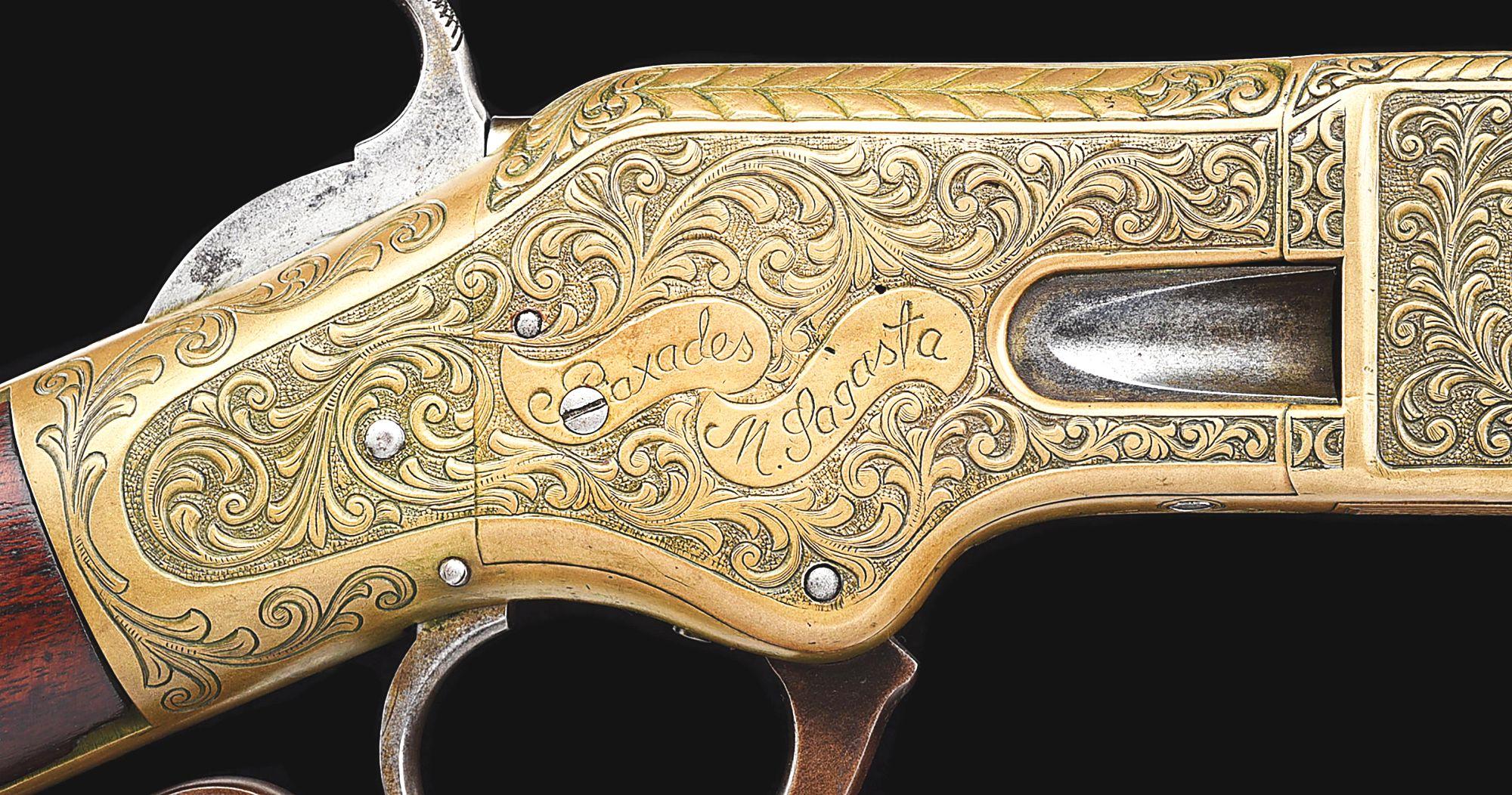 (A) ENGRAVED WINCHESTER MODEL 1866 LEVER ACTION MUSKET.