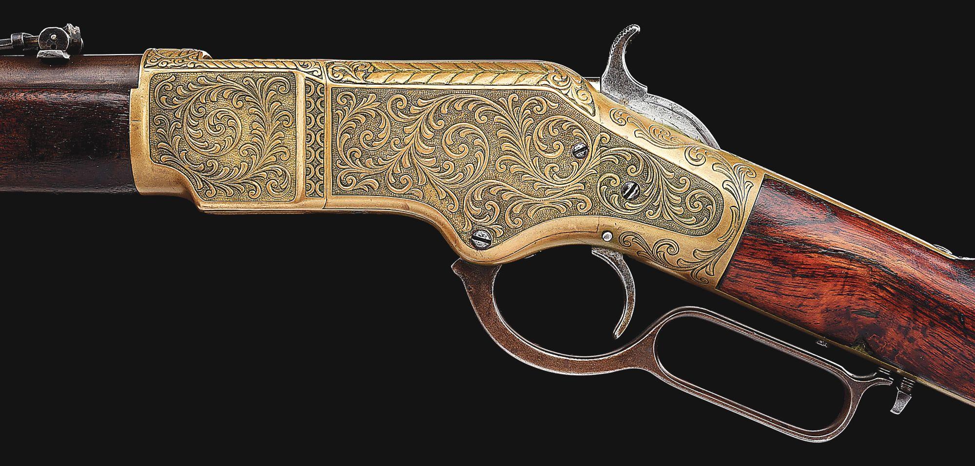 (A) ENGRAVED WINCHESTER MODEL 1866 LEVER ACTION MUSKET.