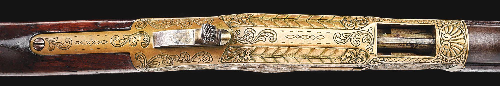 (A) ENGRAVED WINCHESTER MODEL 1866 LEVER ACTION MUSKET.