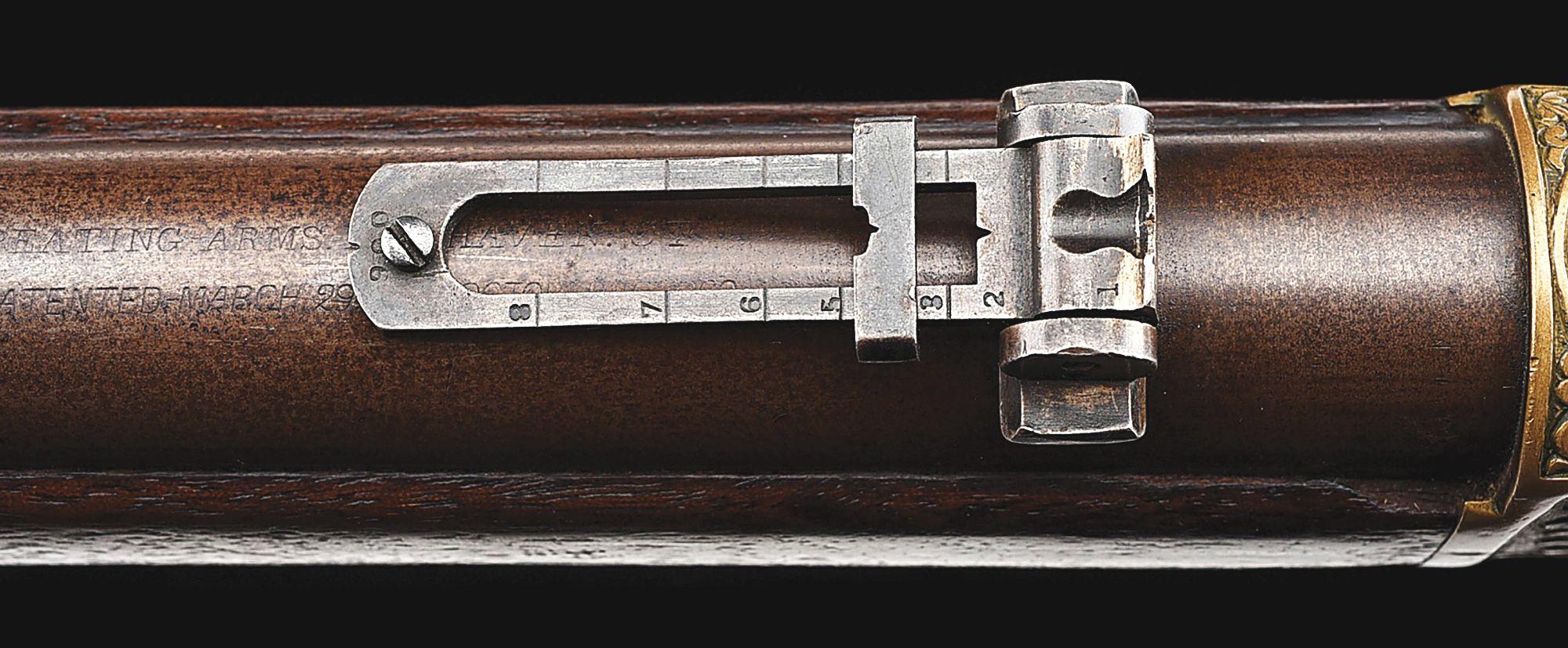 (A) ENGRAVED WINCHESTER MODEL 1866 LEVER ACTION MUSKET.