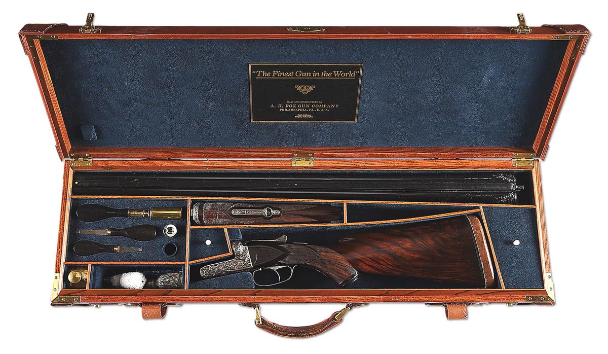 (C) CASED A.H. FOX XE GRADE 12 BORE SIDE BY SIDE SHOTGUN.