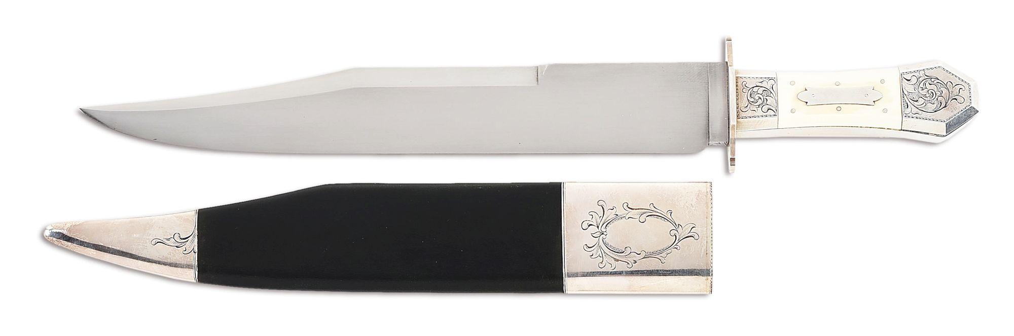 J. BRENNAN & SONS COFFIN HANDLED BOWIE KNIFE.