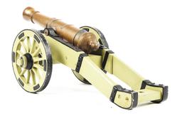 LARGE BRONZE REVOLUTIONARY WAR FIRING CANNON MODEL ON CARRIAGE.