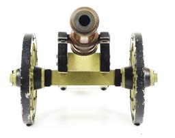 LARGE BRONZE REVOLUTIONARY WAR FIRING CANNON MODEL ON CARRIAGE.